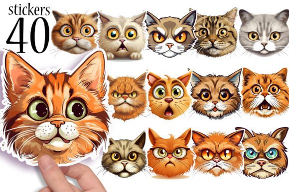 Download Funny Cat Face Printable Stickers PNG - Stickers png Collection