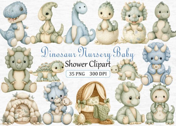 Download Dinosaur Nursery Baby Shower Clipart - Dinosaur Collection