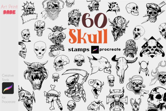 Download Procreate Skull Tattoo Stamps Gothic Art - Gothic Collection