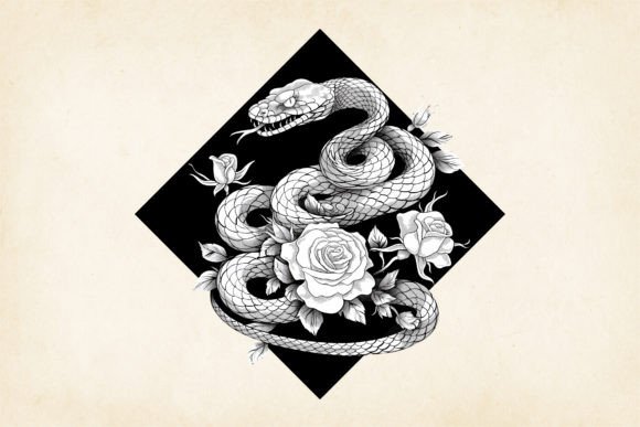 Download Snake and Roses Gothic Art Illustration - Gothic Collection