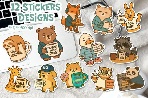 Download Funny Coffee Animal Stickers PNG - Stickers png Collection