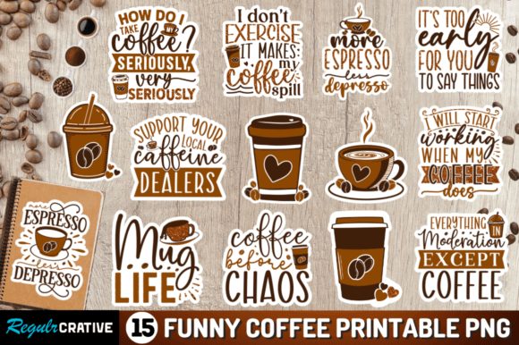 Download Funny Coffee Printable  Stickers Png Bu - Stickers png Collection