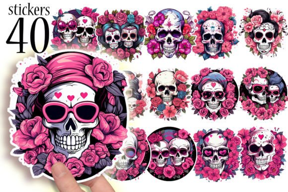Download Skulls and Roses Printable Stickers PNG - Stickers png Collection