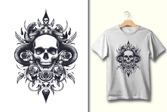 Download Skull Serpent Roses Occult Gothic Art - Gothic Collection