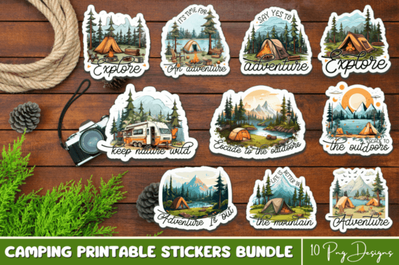 Download Camping Printable Stickers PNG Bundle - Stickers png Collection