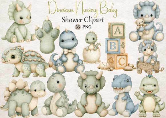 Download Dinosaur Nursery Baby Shower Clipart - Dinosaur Collection